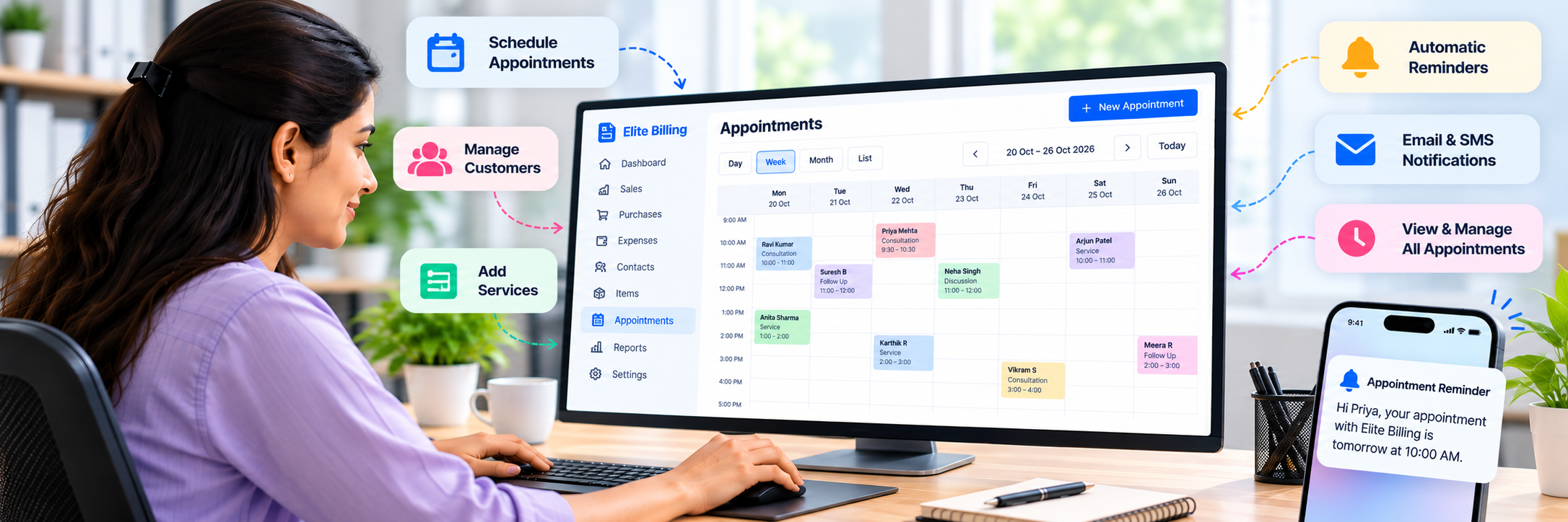 Pastel appointment scheduling workspace for Elite Billing